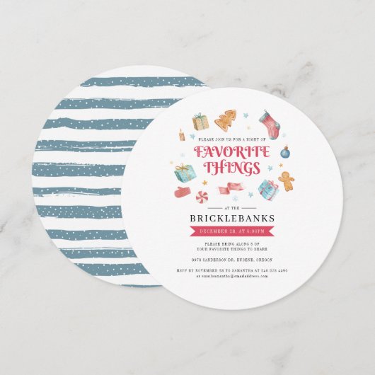 Invitation Favoris Noël Fêtes Aquarelle (Devant / Derrière)