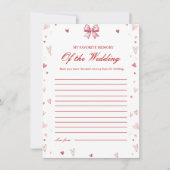 Invitation Favorite memory of the wedding Shower Game Card (Devant)