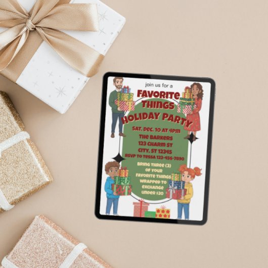 Invitation Favorite Things Holiday Party, gift exchange