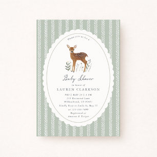 Invitation Fawn des Bois, Fond Vert Sauge Baby Shower