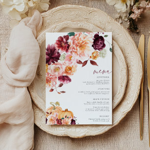 Invitation Faye Burgundy Fall Floral Menu