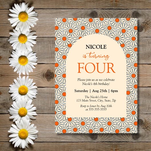 Invitation Fayère des marguerites orange beige Arc floral 4e