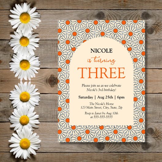Invitation Fayère d'Orange Beige Arc Floral 3e anniversaire