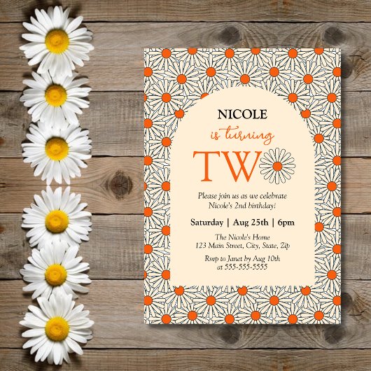 Invitation Fayère Orange Beige Arc Floral 2e Anniversaire
