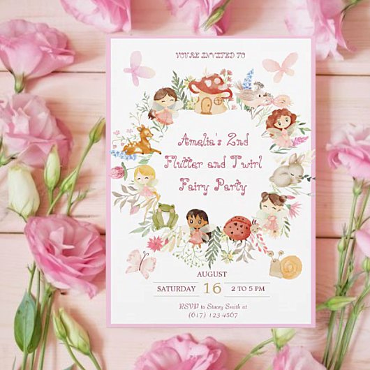 Invitation Fbattage et Twirl Fairy Garden Anniversaire