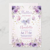 Invitation Fbattement Papillon Fleur violet fête d'anniversai (Devant / Derrière)
