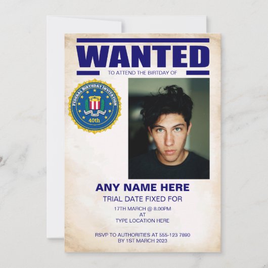 Invitation FBI Anniversaire Recherché (Devant)