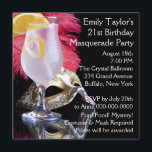 Invitation Feather Mask 21st Birthday Party<br><div class="desc">Masque de plumes et cocktail 21e anniversaire invitation de fête mascarade.</div>