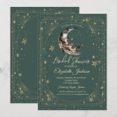 Invitation Feathers Moon Stars Frame Green Bridal Shower (Devant / Derrière)