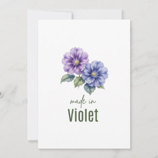 Invitation February Violet Birth Flowe card Watercolor