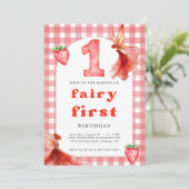 Invitation fée 1er anniversaire En vichy fraise (Debout devant)