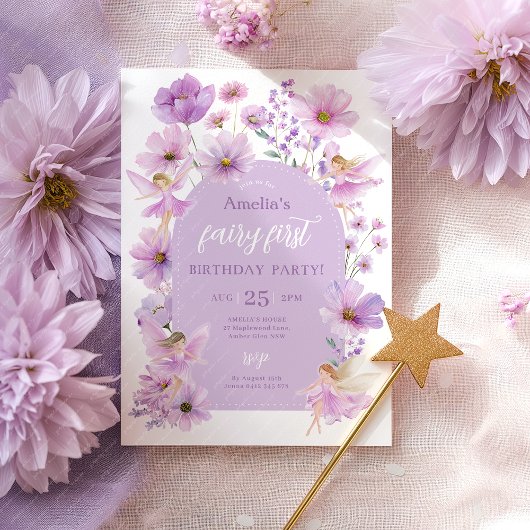 Invitation Fée 1er Anniversaire Fée Fille Violette Fête