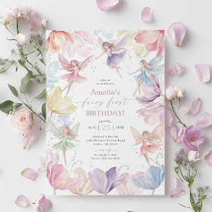 Invitation Fée 1er anniversaire Rainbow Fairy Girls