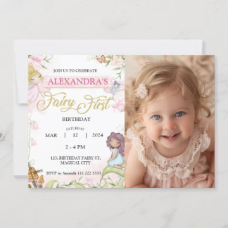 Invitation Fée 1er premier anniversaire Girl Photo Forest
