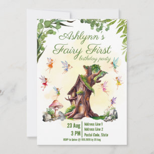 Invitation Fée 1ère Pixie et fête d'anniversaire dans le jard