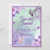 Invitation Fée 7e anniversaire aquarelle violet (Devant)