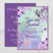 Invitation Fée 7e anniversaire aquarelle violet (Devant / Derrière)