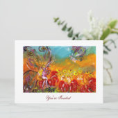 Invitation FÉE À LA FLEUR ROUGE Fantaisie Florale Fête d'Été (Debout devant)