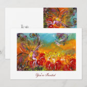 Invitation FÉE À LA FLEUR ROUGE Fantaisie Florale Fête d'Été (Devant / Derrière)