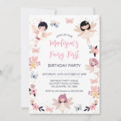 Invitation Fée à papillon floral moderne Premier anniversaire (Devant)