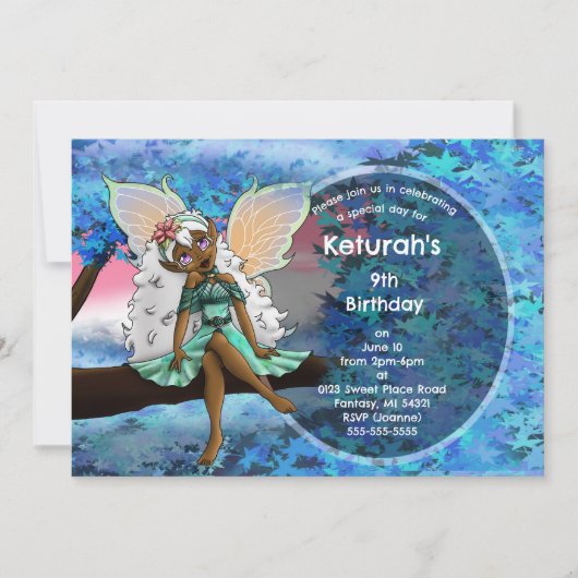 Invitation Fée afro-américaine à l'arbre fête d'anniversaire (Devant)