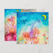 Invitation FÉE ALTHÉA Fleur Monogramme Rose Bleu Paillettes (Devant / Derrière)