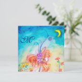 Invitation FÉE ALTHÉA Fleur Monogramme Rose Bleu Paillettes (Debout devant)