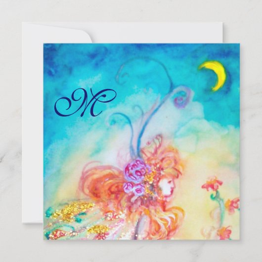 Invitation FÉE ALTHÉA Fleur Monogramme Rose Bleu Paillettes (Devant)