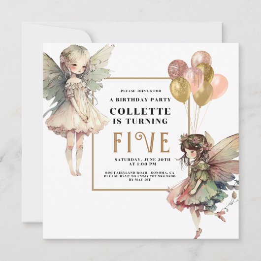 Invitation Fée Anime Fairy Girl 5e fête d'anniversaire (Devant)
