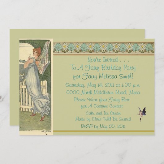 Invitation Fée Anniversaire (Devant / Derrière)