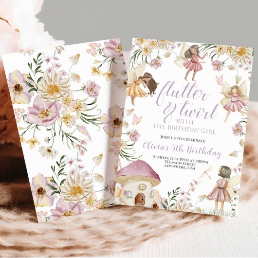 Invitation Fée anniversaire de fleurs sauvages