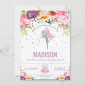 Invitation Fée Anniversaire violet rose Parties scintillant f (Devant)