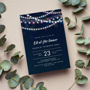 Invitation Fée blanche Lumières Bleu Aïd al-fitr dîner