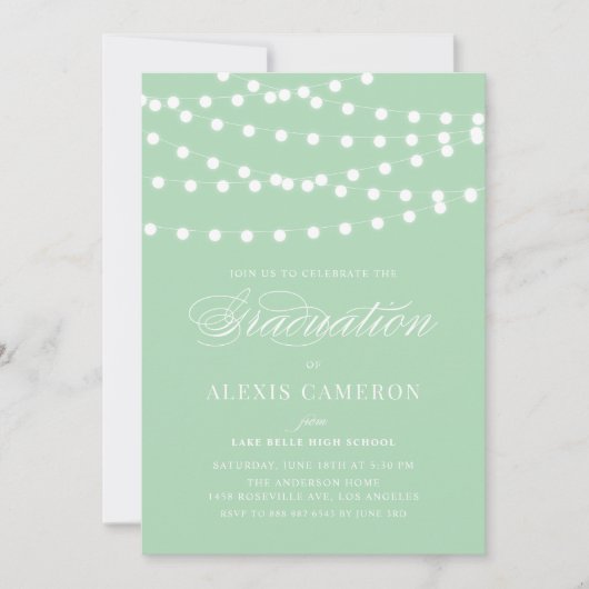 Invitation Fée blanche Lumières Mint Green Graduation Party (Devant)