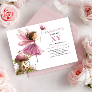 Invitation Fée Capricieuse 6ème Anniversaire Rose Poussiéreux