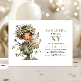 Invitation Fée Capricieuse Fille Anniversaire Vert Poussiéreu