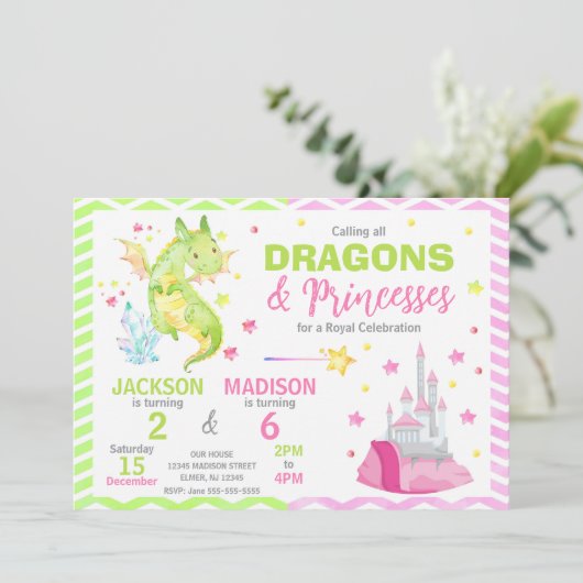 Invitation Fée Conte Dragon Princesse Anniversaire Commun (Debout devant)