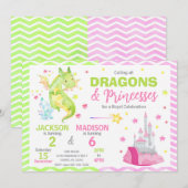Invitation Fée Conte Dragon Princesse Anniversaire Commun (Devant / Derrière)