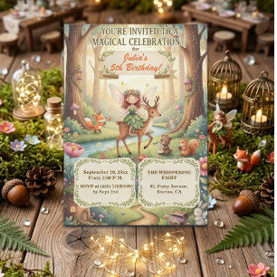 Invitation Fée Dame de la Forêt Anniversaire Fantaisiste 5 an