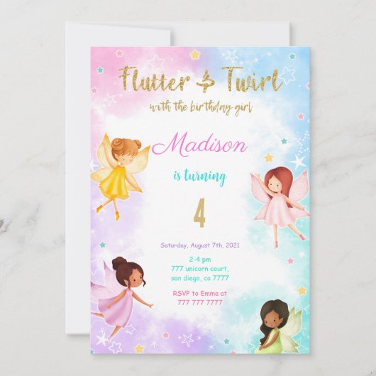 Invitation Fée d'anniversaire 4 (Devant)