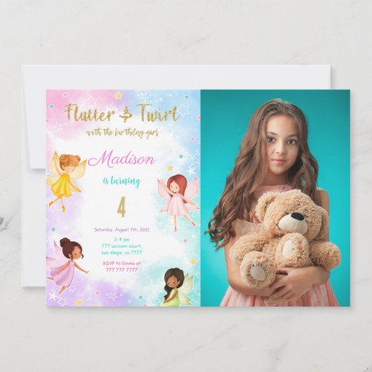 Invitation Fée d'anniversaire 4e photo (Devant)