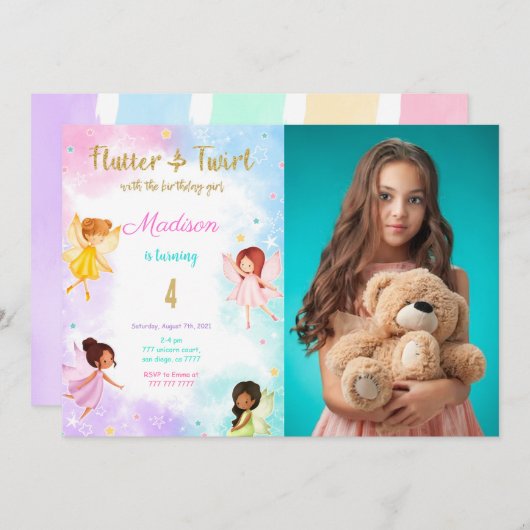 Invitation Fée d'anniversaire 4e photo (Devant / Derrière)