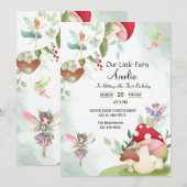 Invitation fée d'anniversaire de champignon aquarelle de la f (Devant / Derrière)