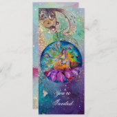 Invitation FÉE DANS LA NUIT, étincelles rose jaune bleu rouge (Devant / Derrière)