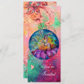 Invitation FÉE DANS LA NUIT, étincelles roses vertes bleues r (Devant / Derrière)