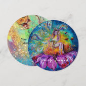 Invitation FÉE DANS LA NUIT , rose jaune bleu  rouge scintill (Devant / Derrière)