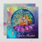 Invitation FÉE DANS LA NUIT, rose jaune bleu rouge scintillan (Devant / Derrière)