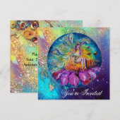 Invitation FÉE DANS LA NUIT, rose jaune bleu rouge scintille (Devant / Derrière)