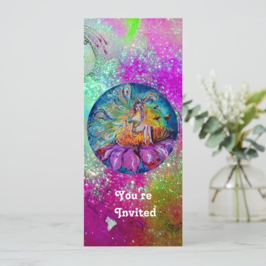 Invitation FÉE DANS LA NUIT, rose violet bleu vert scintillem (Debout devant)