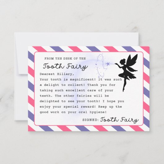 Invitation Fée de dents Note personnalisée Imprimable (Devant)